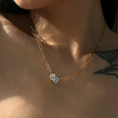 Collar retro con formas cuadradas o geométricas de piedras zirconias collar para mujer con baño de oro 18k oro y protección de color