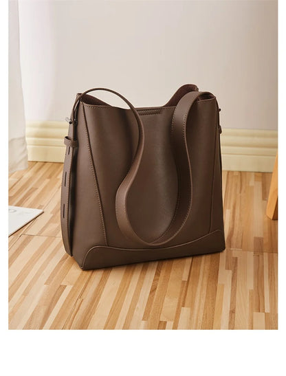 FOXER 2026 New Women's Bucket Bag Split Leather Large Capacity Tote Bag Female Crossbody Bag Commuter Shoulder Bag