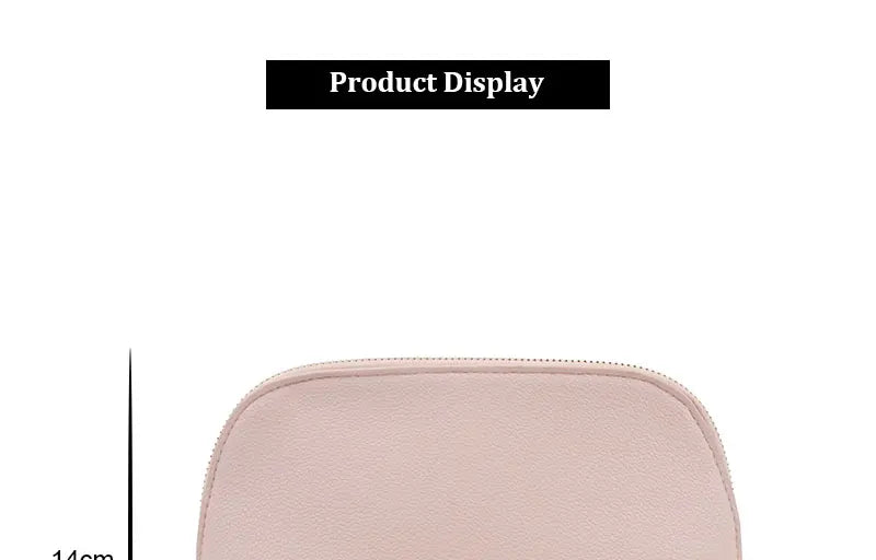 Bolsa de cosméticos de cuero sintético con letras personalizadas, clásica, sencilla, de color liso, con cremallera avanzada.