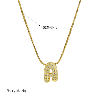 Collar con Inicial de Letra Bonita, Baño de Oro de 18K, Collar con Zirconias, Collar de Letras Infladas