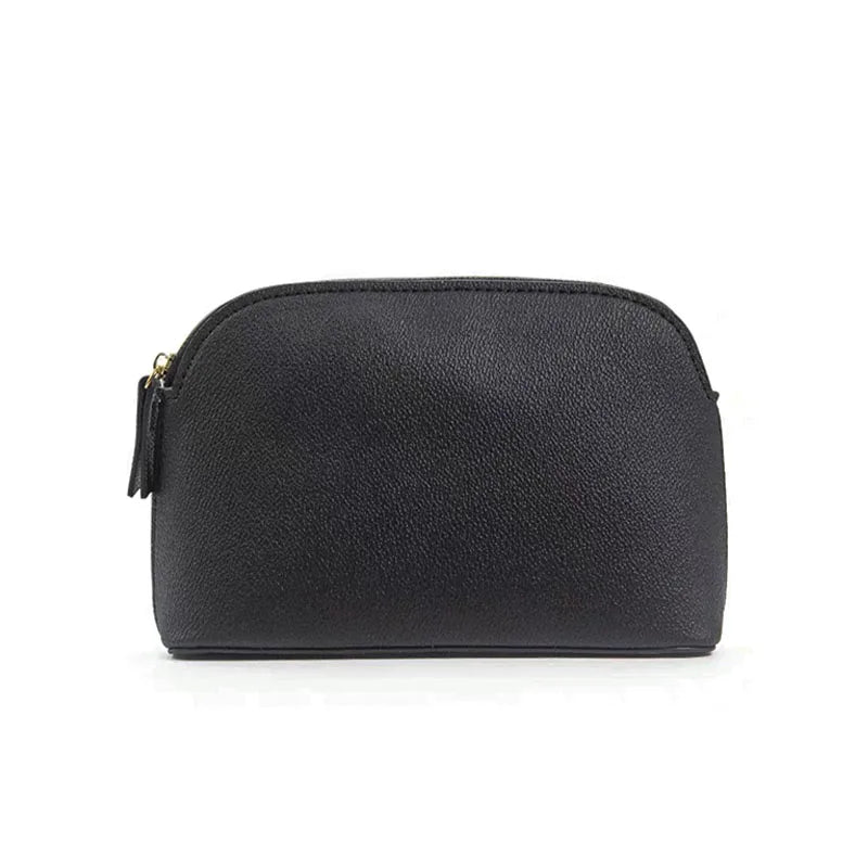 Bolsa de cosméticos de cuero sintético con letras personalizadas, clásica, sencilla, de color liso, con cremallera avanzada.