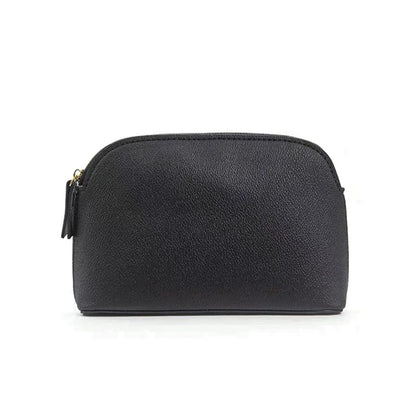 Bolsa de cosméticos de cuero sintético con letras personalizadas, clásica, sencilla, de color liso, con cremallera avanzada.
