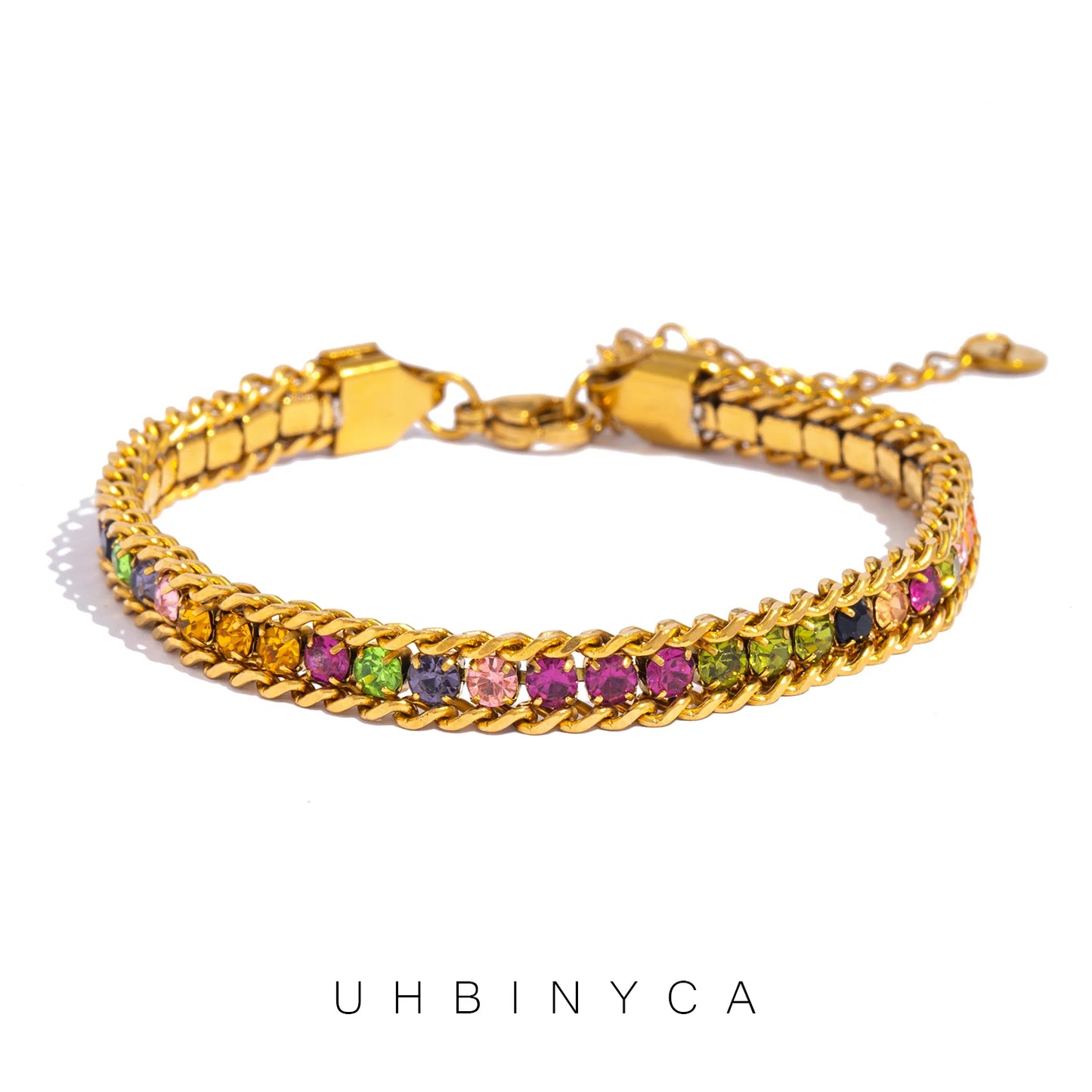 Pulsera de Triple Fila con Brillante, Acero Inoxidable Hipoalergénico Chapado en Oro de 18K, Joyería de Lujo y Elegante