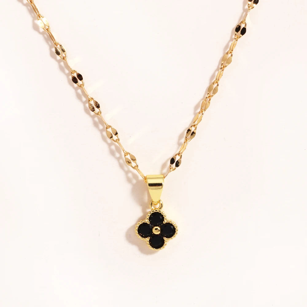 Collar con colgante de trébol violeta de cadena de acero inoxidable para mujer
