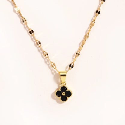 Collar con colgante de trébol violeta de cadena de acero inoxidable para mujer