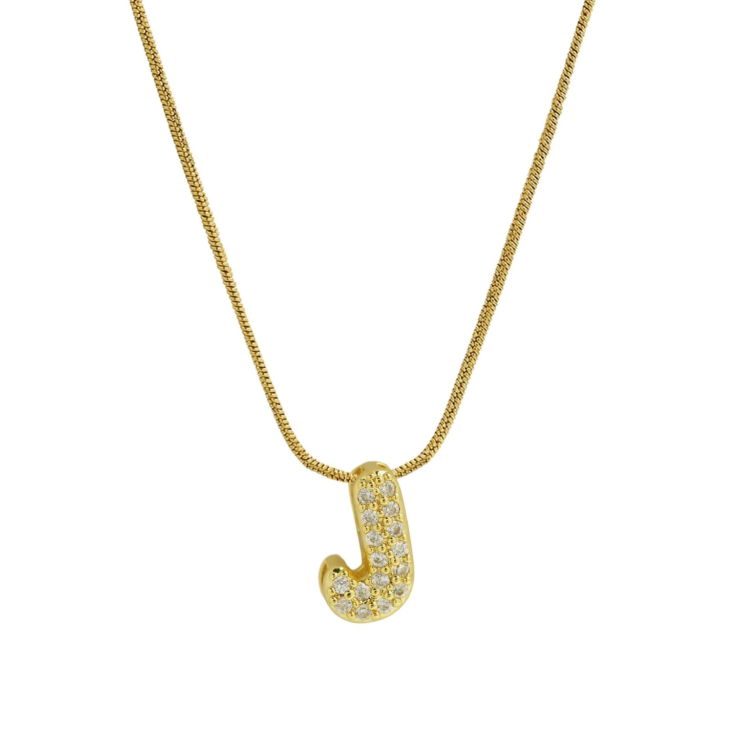 Collar con Inicial de Letra Bonita, Baño de Oro de 18K, Collar con Zirconias, Collar de Letras Infladas