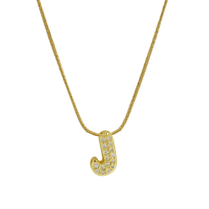 Collar con Inicial de Letra Bonita, Baño de Oro de 18K, Collar con Zirconias, Collar de Letras Infladas