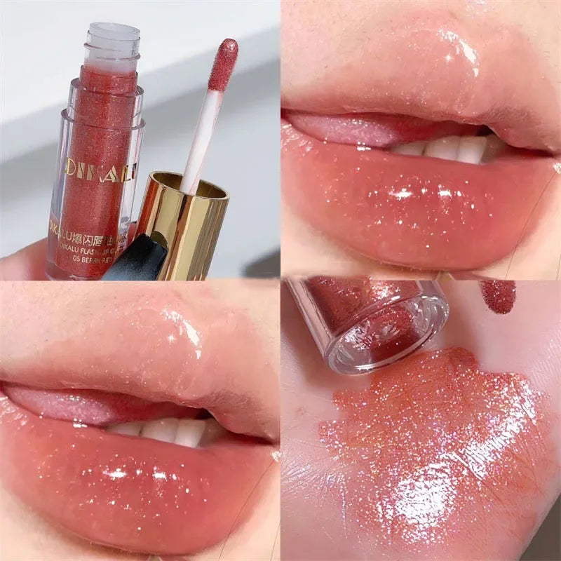 Brillo de Labios con Purpurina Diamante a Prueba de Agua 5 Colores Brillo de Labios Líquido con Purpurina Centelleante Brillo de Labios con Perla Diamante Maquillaje de Labios Sexy