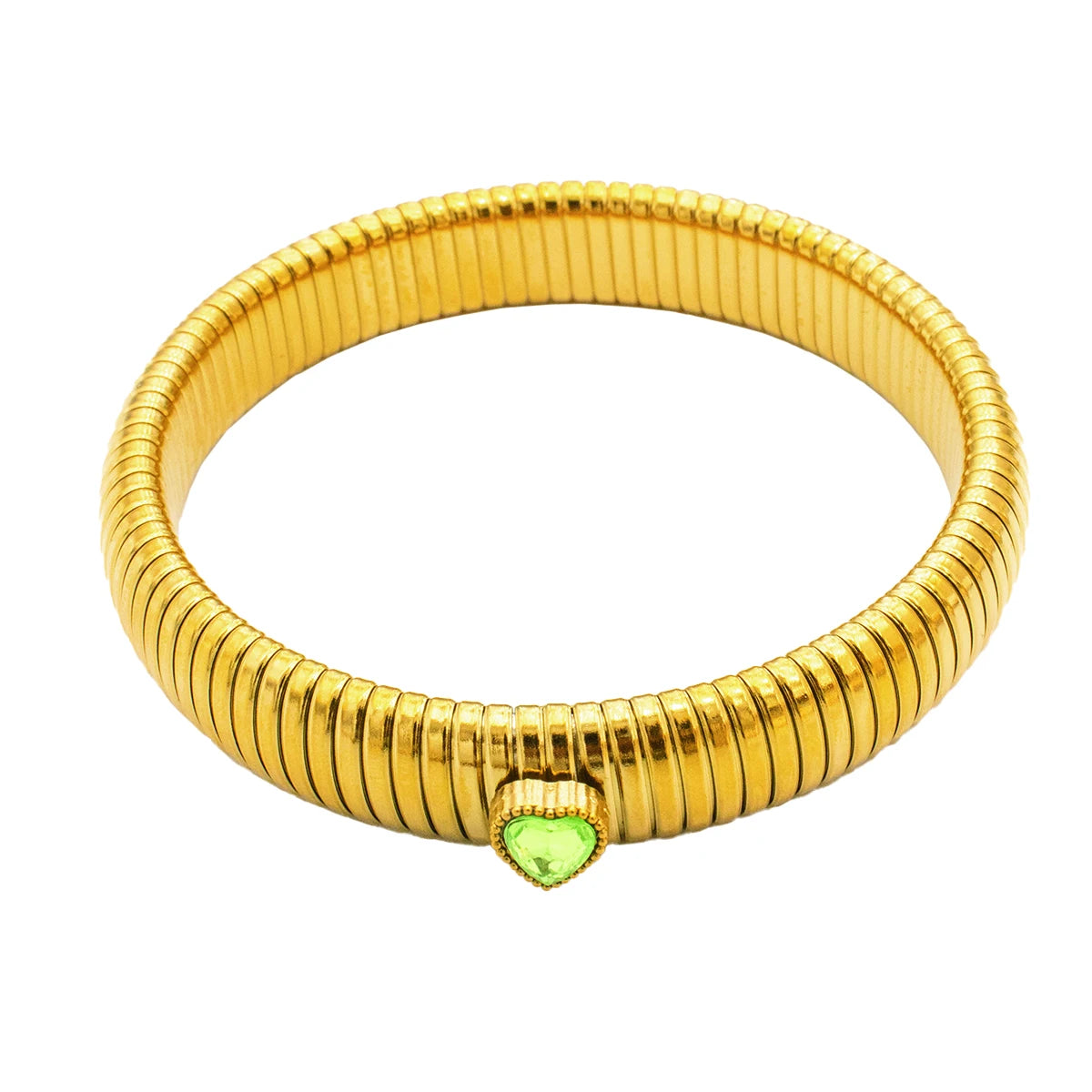 Pulsera de Metal Pulido Grueso con Elasticidad Retro de Acero Inoxidable Impermeable, Bañada en Oro de 18K