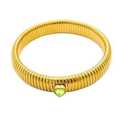 Pulsera de Metal Pulido Grueso con Elasticidad Retro de Acero Inoxidable Impermeable, Bañada en Oro de 18K