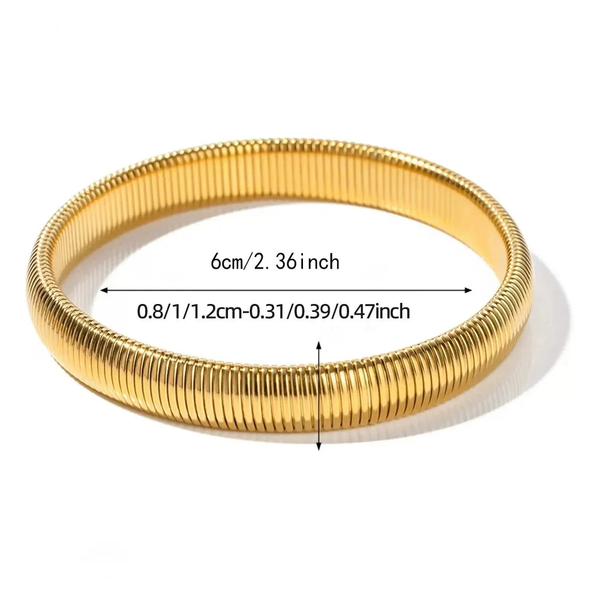 Pulsera de Metal Pulido Grueso con Elasticidad Retro de Acero Inoxidable Impermeable, Bañada en Oro de 18K