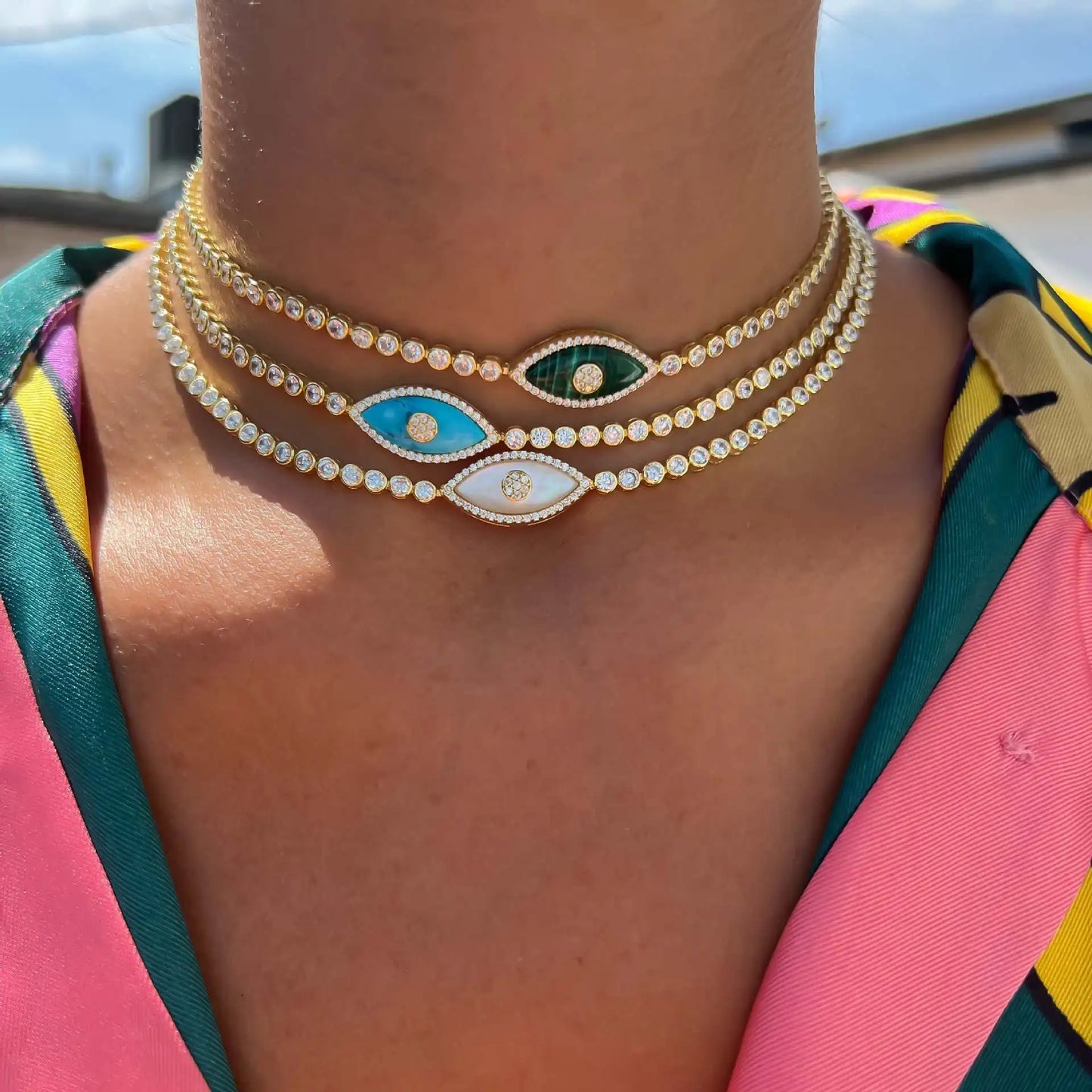 Collar Ojo del Diablo de Acero Inoxidable para Mujer, Choker Vintage con Cristal de Ojo Maligno, Joyería Chapada en Oro