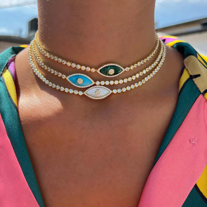 Collar Ojo del Diablo de Acero Inoxidable para Mujer, Choker Vintage con Cristal de Ojo Maligno, Joyería Chapada en Oro