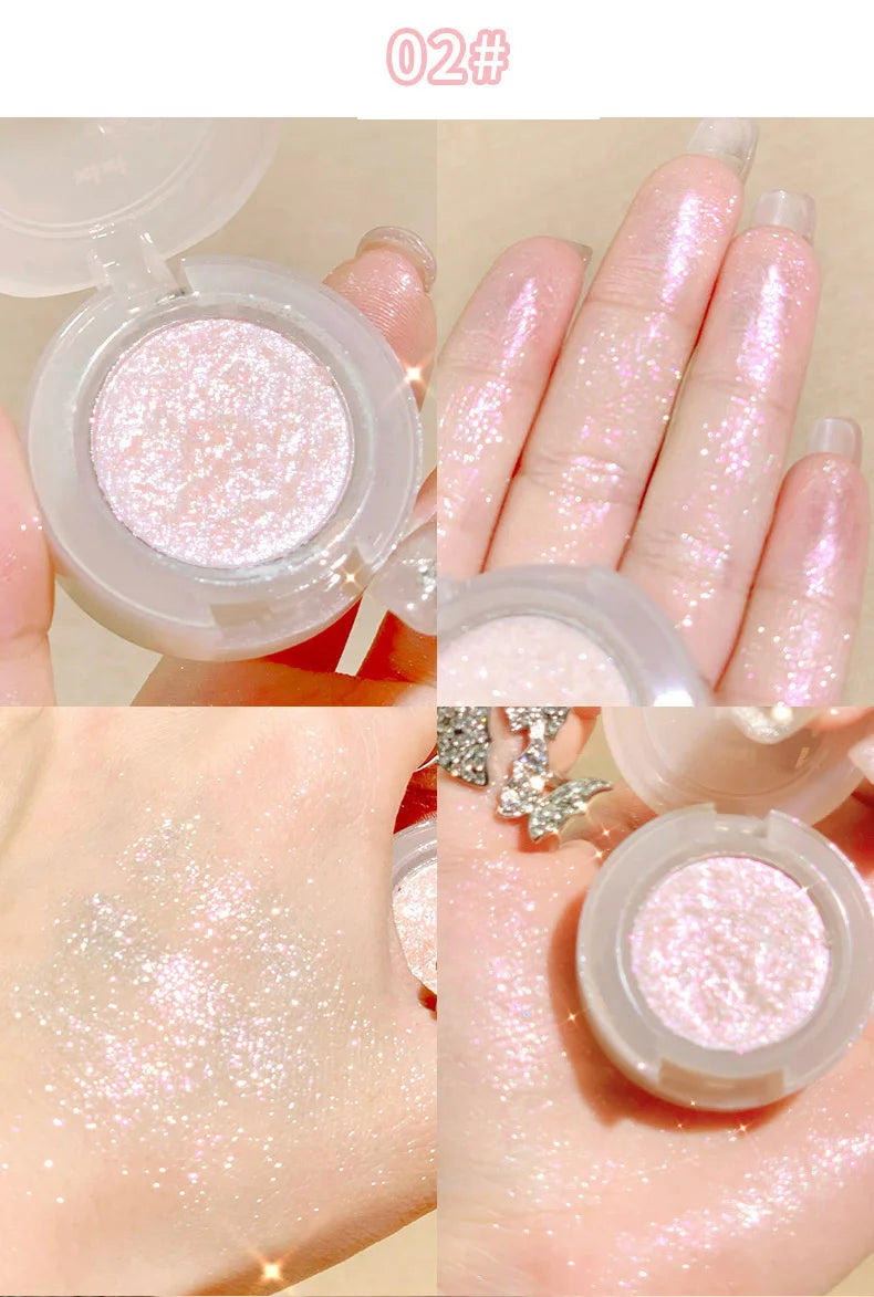 Paleta de Sombras de Ojos Monocromática con Brillo de Diamante, Sombras de Ojos Descoloradas, Iluminador, Lentejuelas, Resistente al Agua, Pigmentos de Maquillaje de Larga Duración