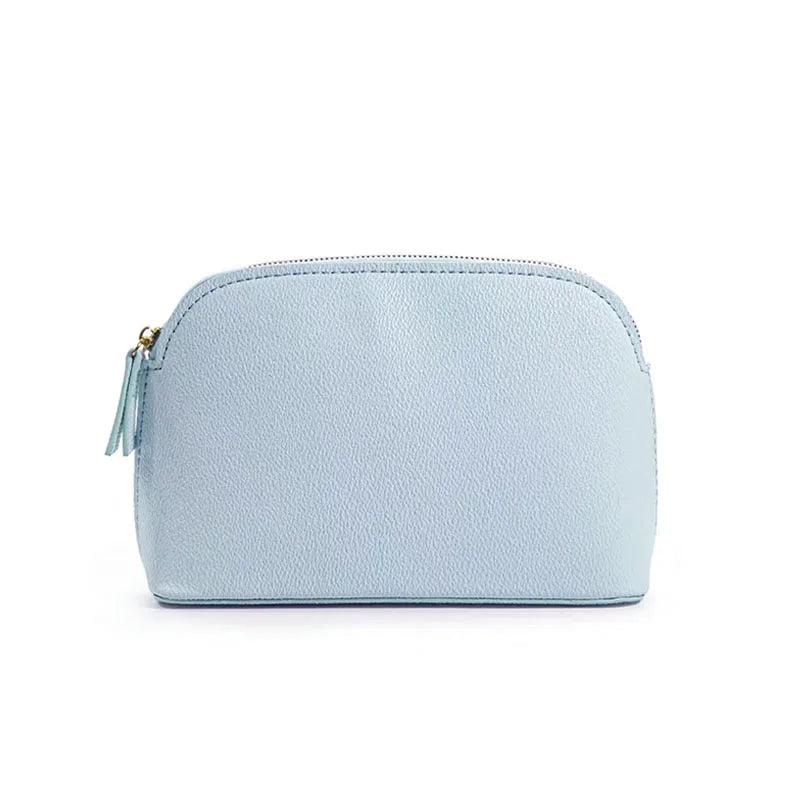 Bolsa de cosméticos de cuero sintético con letras personalizadas, clásica, sencilla, de color liso, con cremallera avanzada.