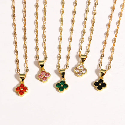 Collar con colgante de trébol violeta de cadena de acero inoxidable para mujer
