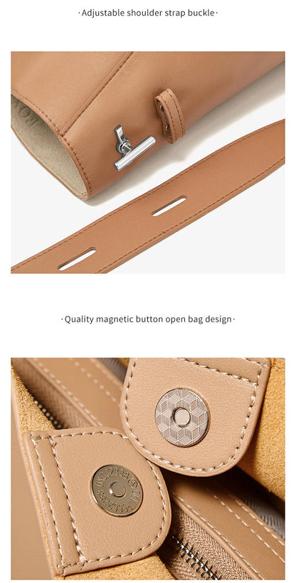 FOXER 2026 New Women's Bucket Bag Split Leather Large Capacity Tote Bag Female Crossbody Bag Commuter Shoulder Bag