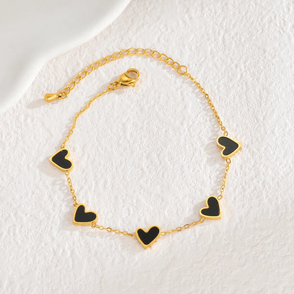 Pulsera de acero inoxidable chapado en oro de tendencia para mujeres con diseño de corazón con gotas de aceite multicolor