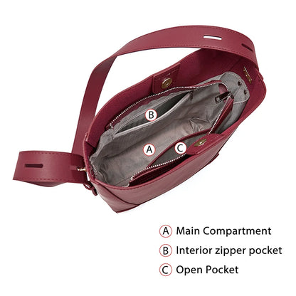 FOXER 2026 New Women's Bucket Bag Split Leather Large Capacity Tote Bag Female Crossbody Bag Commuter Shoulder Bag