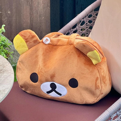 Kawaii Rilakkuma Plush Tote Bag Cute Brown White Bear Cartoon Handbag Soft Casual Shoulder Bag For Women Girl Large Capacity