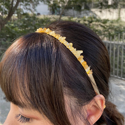 1PC Natural Stone Crown Gravel Headbands Irregular Aquamarines Amethysts Chip Beads Hair Hoops For Women Girl Hair Accessories