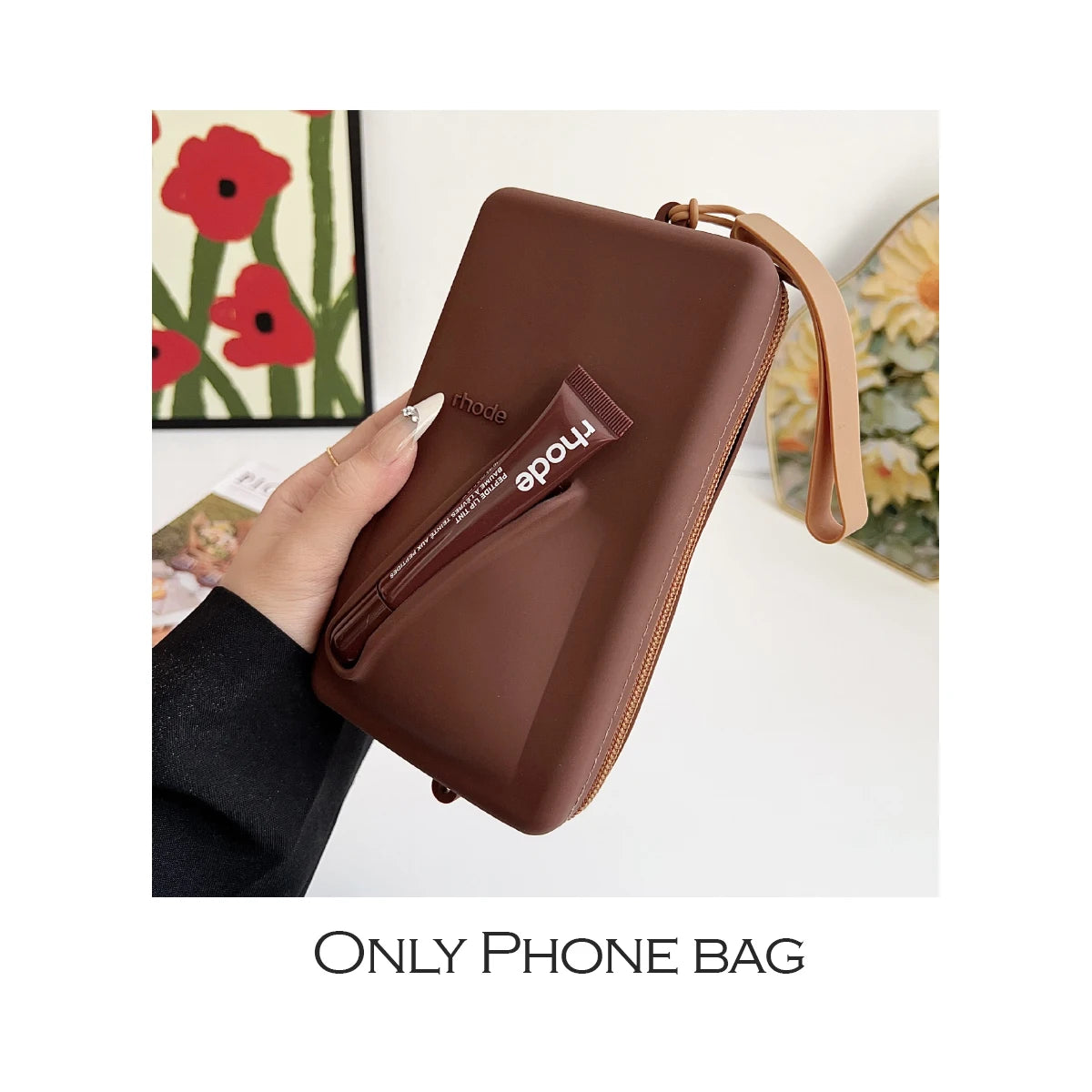 Juego de Bolsas de Silicona para Teléfono + Bolsa de Cosméticos Correa Larga Ajustable Bolsas de Mujer a la Moda