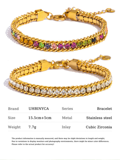 Pulsera de Triple Fila con Brillante, Acero Inoxidable Hipoalergénico Chapado en Oro de 18K, Joyería de Lujo y Elegante