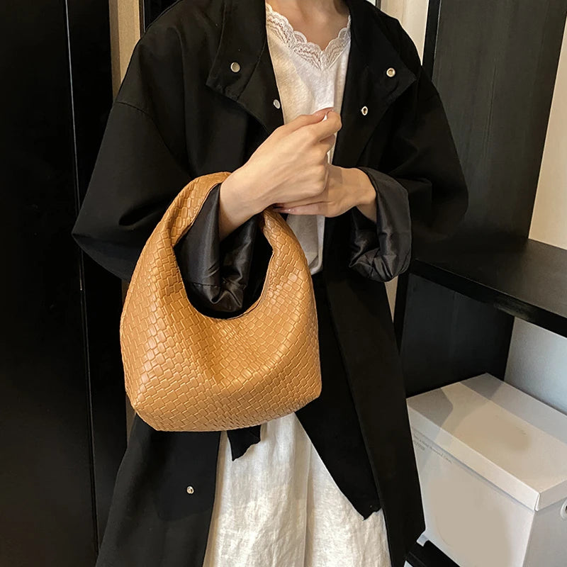 Bolso de Hombro Hobo Pequeño de Mujer de Moda Clásica, Tejido y Grabado, de Cuero PU Suave con Asa Superior, Bolsos Casuales para el Día a Día