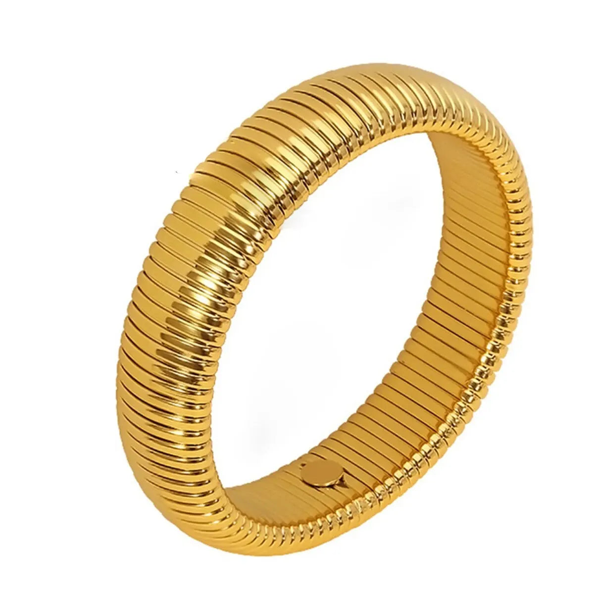 Pulsera de Metal Pulido Grueso con Elasticidad Retro de Acero Inoxidable Impermeable, Bañada en Oro de 18K