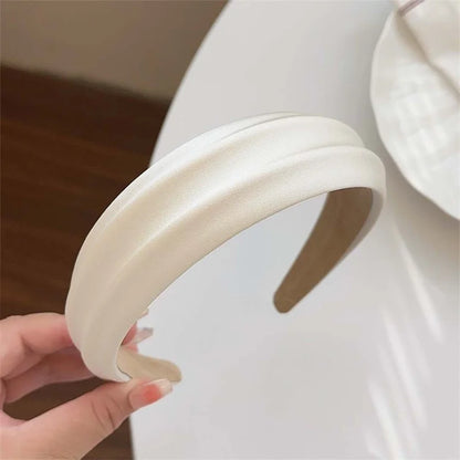 Elegant Women High Cranium Headbands Wide Brimmed Satin Cloth Hairbands Fashion Female Daily Party Press Hair Accessories