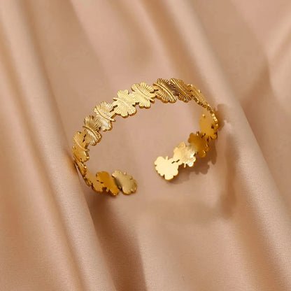Brazalete Abierto con Patrón Clásico Exquisito para Mujeres, Pulsera Tipo Cuff, Color Oro, Brazalete de Acero Inoxidable