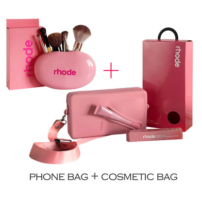 Juego de Bolsas de Silicona para Teléfono + Bolsa de Cosméticos Correa Larga Ajustable Bolsas de Mujer a la Moda