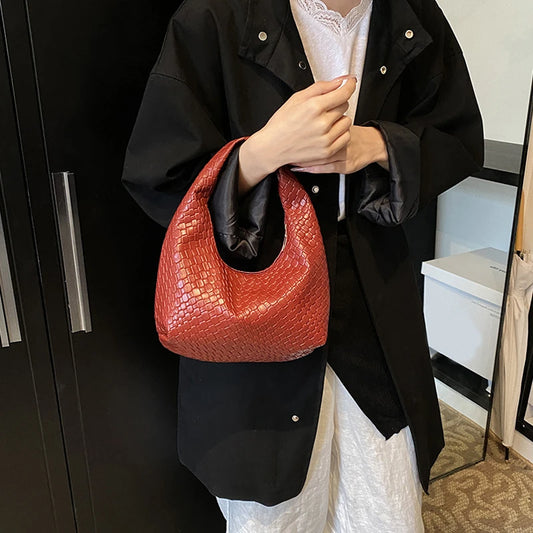 Bolso de Hombro Hobo Pequeño de Mujer de Moda Clásica, Tejido y Grabado, de Cuero PU Suave con Asa Superior, Bolsos Casuales para el Día a Día