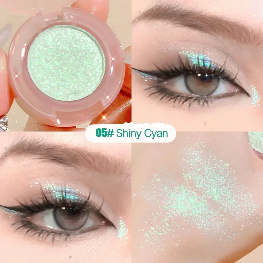 Paleta de Sombras de Ojos Monocromática con Brillo de Diamante, Sombras de Ojos Descoloradas, Iluminador, Lentejuelas, Resistente al Agua, Pigmentos de Maquillaje de Larga Duración