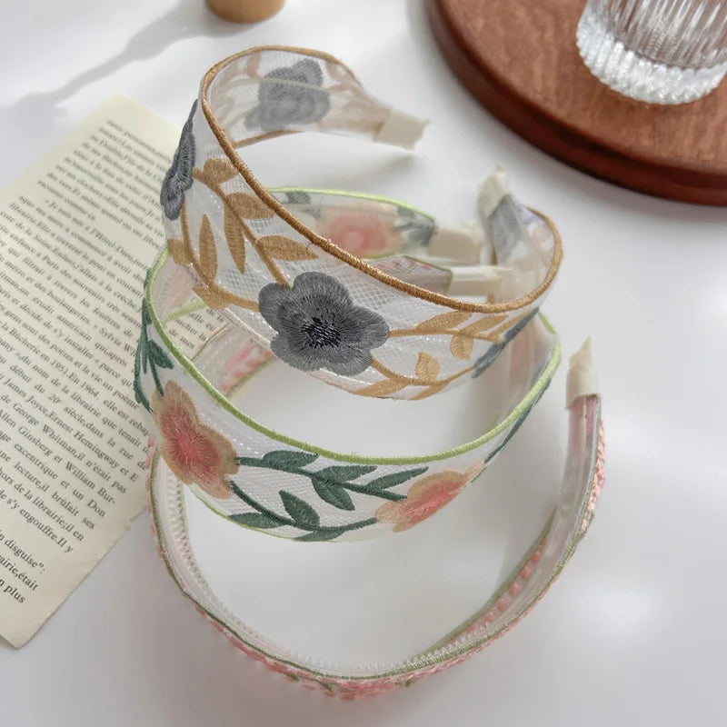 Elegant Embroidery Flower Hairband for Women Sweet Chiffon Hair Decorate Headband Hair Hoop Band Fashion Hair Accessories