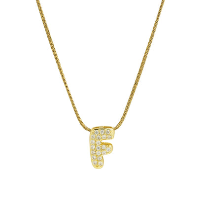 Collar con Inicial de Letra Bonita, Baño de Oro de 18K, Collar con Zirconias, Collar de Letras Infladas