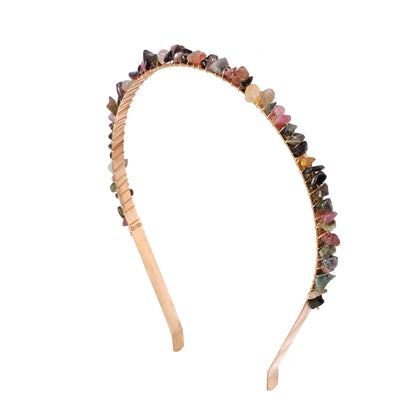 1PC Natural Stone Crown Gravel Headbands Irregular Aquamarines Amethysts Chip Beads Hair Hoops For Women Girl Hair Accessories