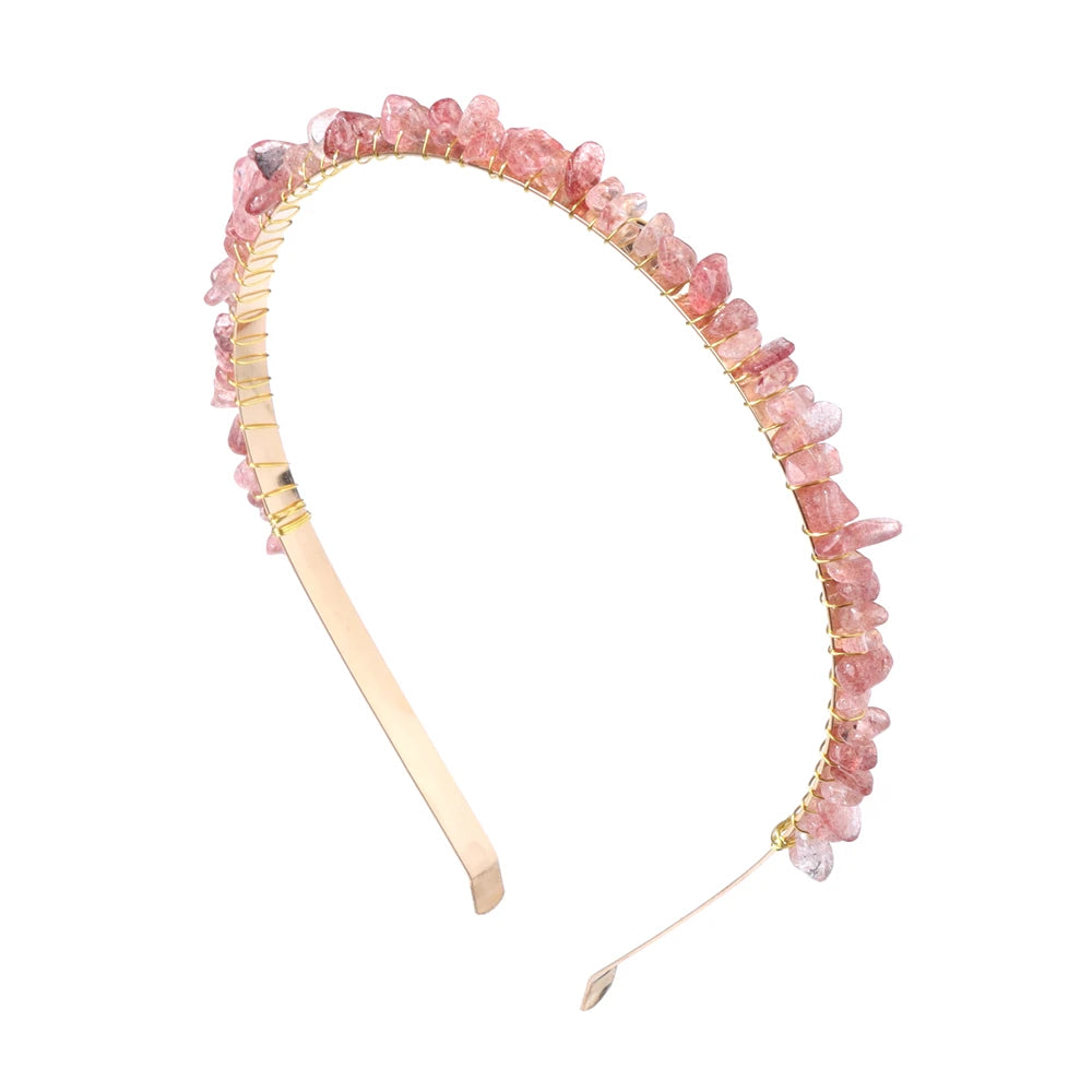 1PC Natural Stone Crown Gravel Headbands Irregular Aquamarines Amethysts Chip Beads Hair Hoops For Women Girl Hair Accessories