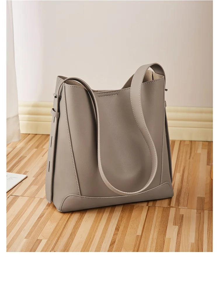 FOXER 2026 New Women's Bucket Bag Split Leather Large Capacity Tote Bag Female Crossbody Bag Commuter Shoulder Bag