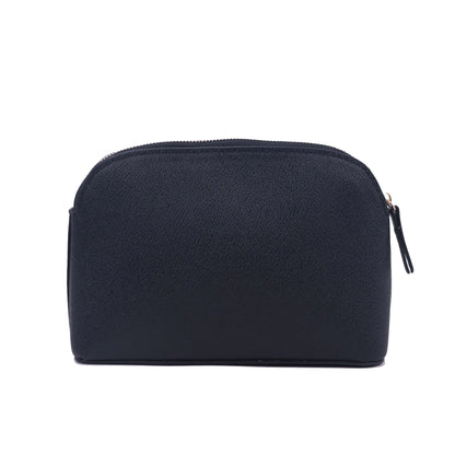 Bolsa de cosméticos de cuero sintético con letras personalizadas, clásica, sencilla, de color liso, con cremallera avanzada.