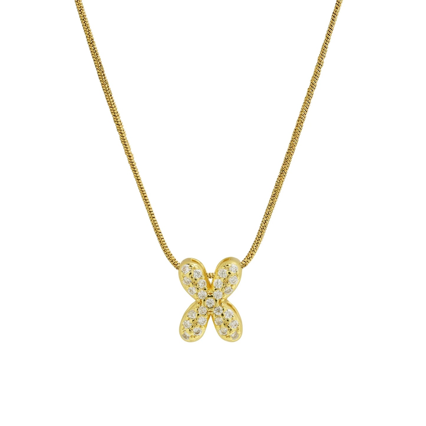 Collar con Inicial de Letra Bonita, Baño de Oro de 18K, Collar con Zirconias, Collar de Letras Infladas