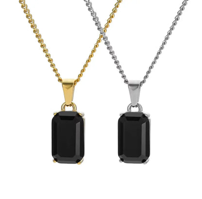 Gold Plated Natural Obsidian Stone Pendant Hiphop Stainless Steel Gemstone Onyx Stone Necklace Jewelry For Men