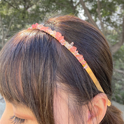 1PC Natural Stone Crown Gravel Headbands Irregular Aquamarines Amethysts Chip Beads Hair Hoops For Women Girl Hair Accessories