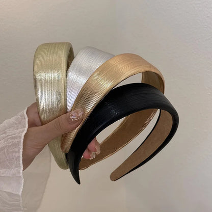 Korean Style Wide Leather Hairbands Shiny Gold Silver Pu Headbands Fashion Plain Sponge Hair Hoop Women Hair Clip Retro Headwear