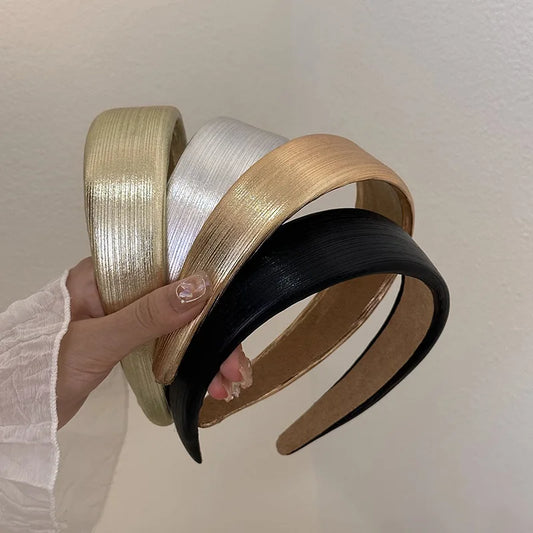 Korean Style Wide Leather Hairbands Shiny Gold Silver Pu Headbands Fashion Plain Sponge Hair Hoop Women Hair Clip Retro Headwear