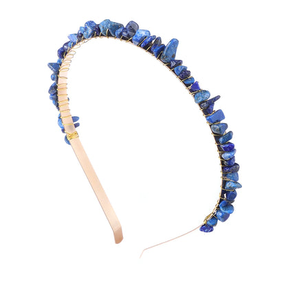 1PC Natural Stone Crown Gravel Headbands Irregular Aquamarines Amethysts Chip Beads Hair Hoops For Women Girl Hair Accessories