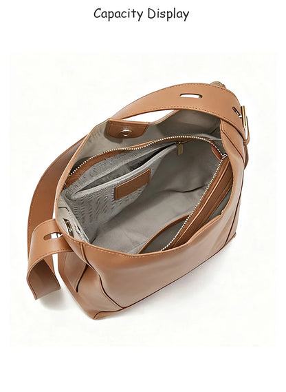 FOXER 2026 New Women's Bucket Bag Split Leather Large Capacity Tote Bag Female Crossbody Bag Commuter Shoulder Bag
