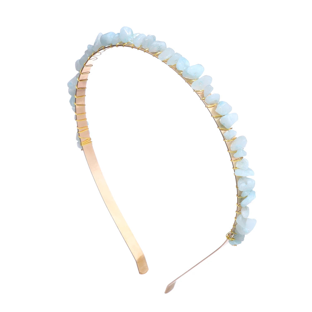 1PC Natural Stone Crown Gravel Headbands Irregular Aquamarines Amethysts Chip Beads Hair Hoops For Women Girl Hair Accessories