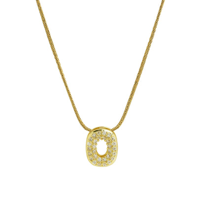Collar con Inicial de Letra Bonita, Baño de Oro de 18K, Collar con Zirconias, Collar de Letras Infladas