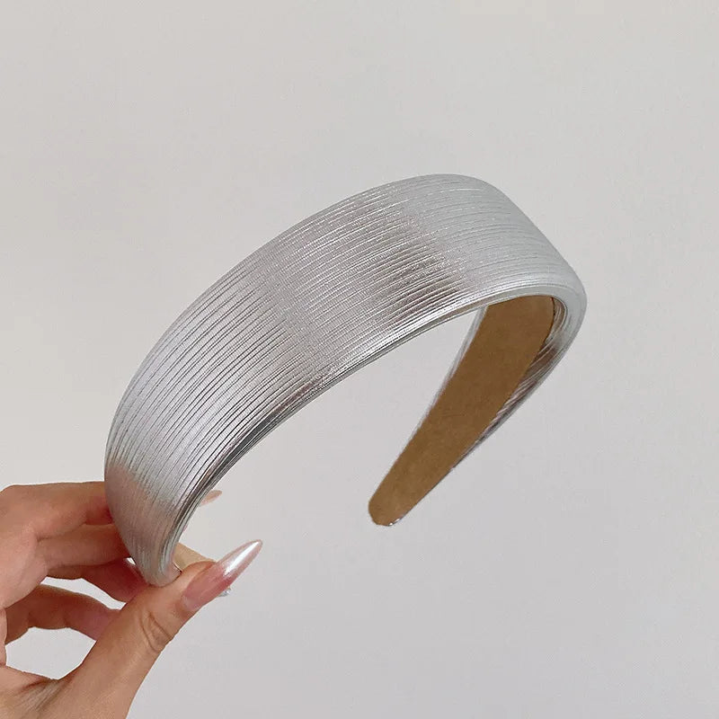 Korean Style Wide Leather Hairbands Shiny Gold Silver Pu Headbands Fashion Plain Sponge Hair Hoop Women Hair Clip Retro Headwear